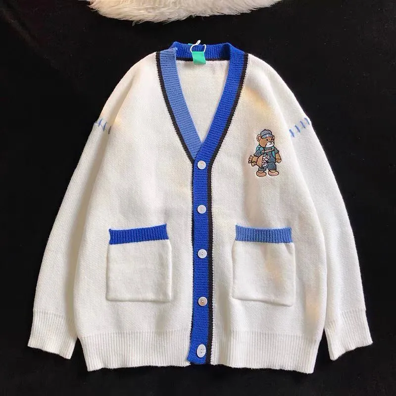 Men's And Women's Cardigan Knitted Bear Embroidered Sweater