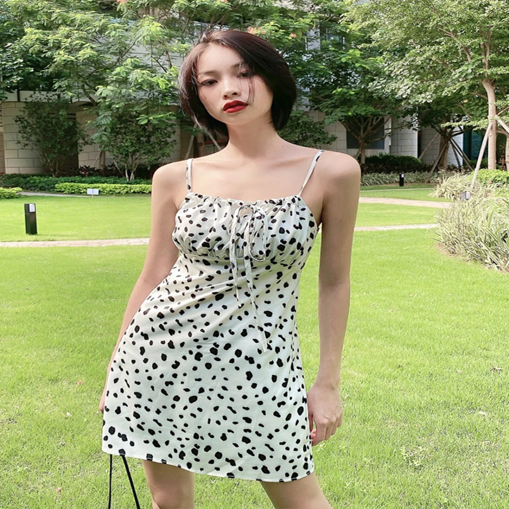Slim And Cute Cow Drawstring Strap Dress