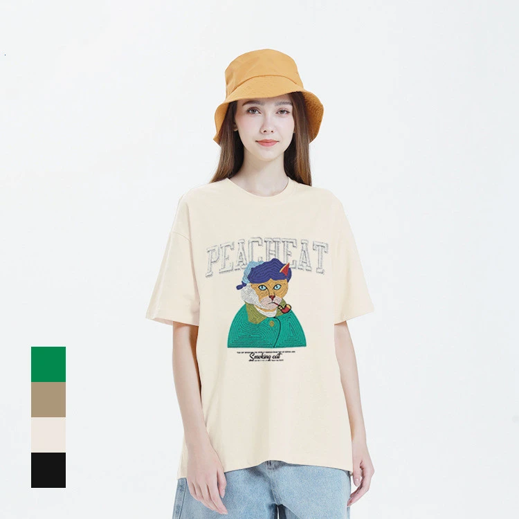 Round Neck Vintage Cartoon Loose Short Sleeve