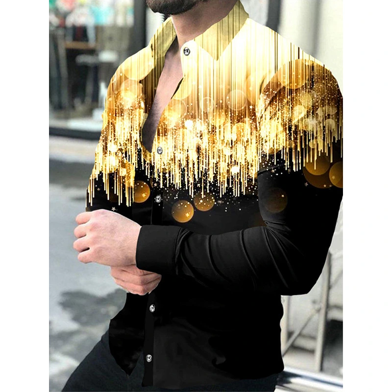 Men's Lapel Button Down Casual Print Long Sleeve Top
