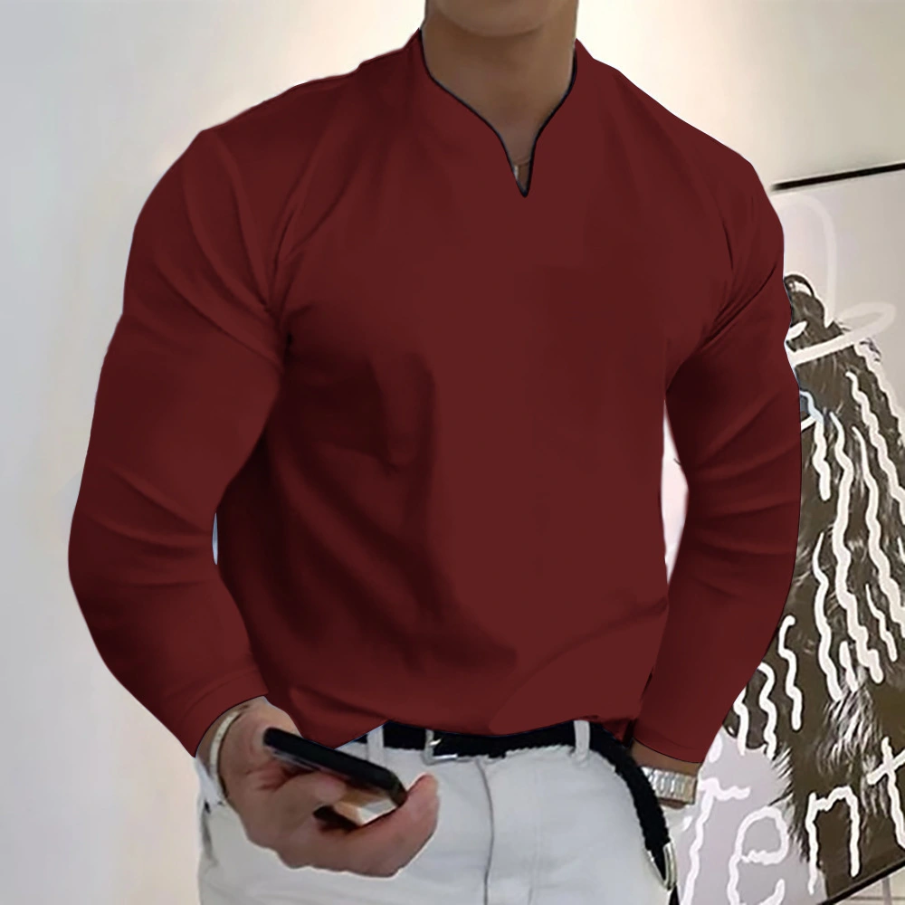 Male Fashion Casual Solid Color V-neck Long Sleeve
