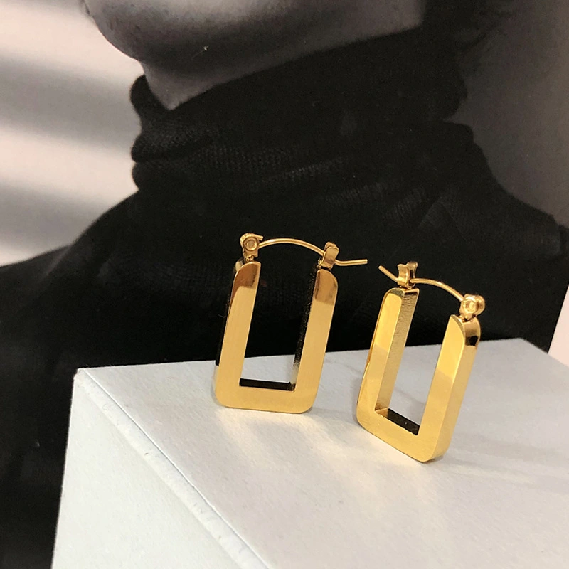 Geometry Rectangle Ear Clip Earrings Elegant And Elegant Titanium Steel Earrings Allergy-free Special-interest Design New