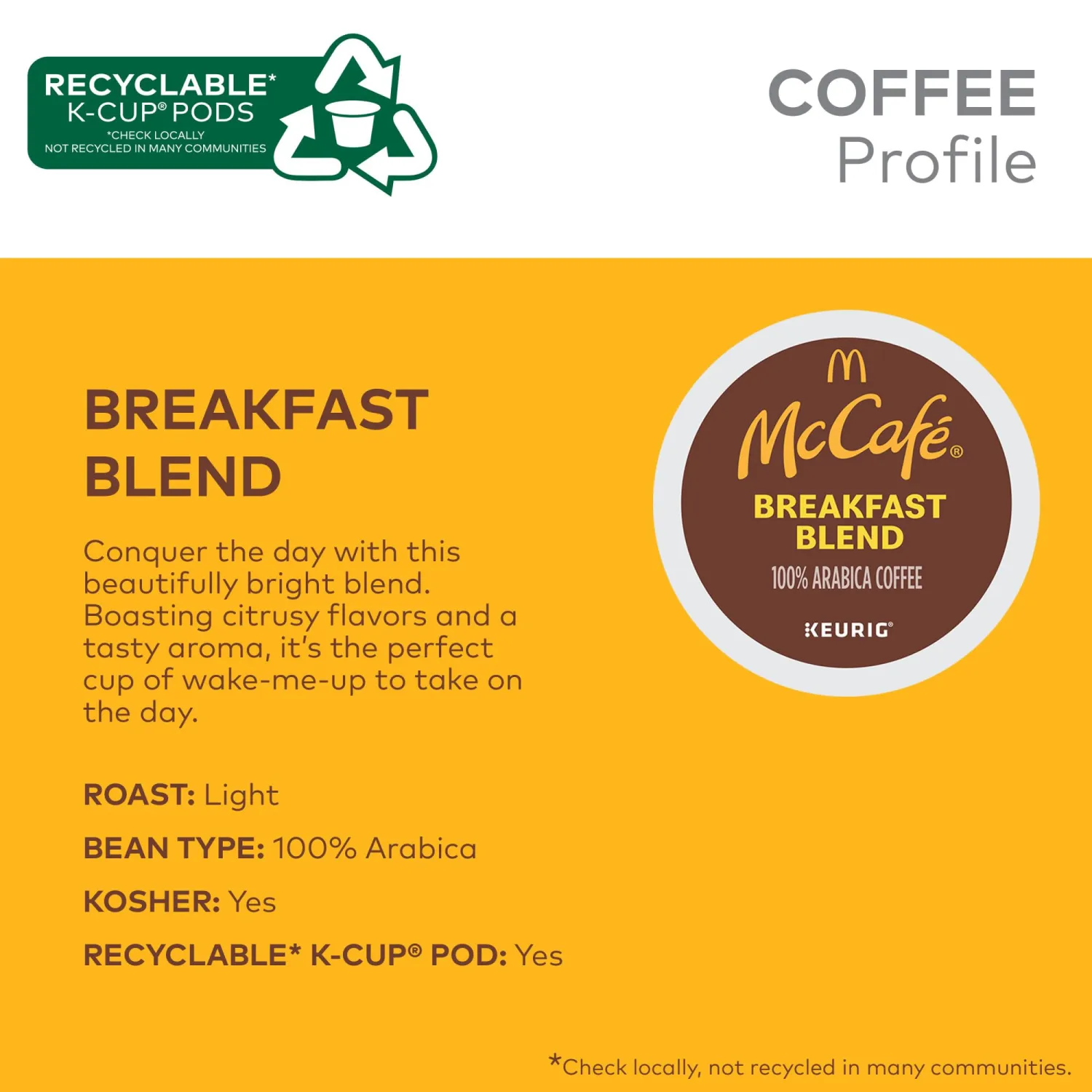 McCafe Breakfast Blend Coffee, Keurig Single Serve Keurig K-Cup Pods, Light Roast, 96 Count