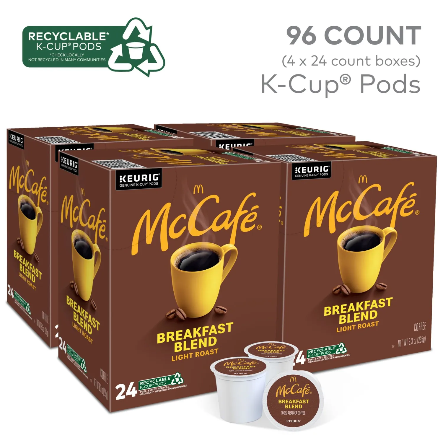 McCafe Breakfast Blend Coffee, Keurig Single Serve Keurig K-Cup Pods, Light Roast, 96 Count