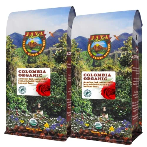 Java Planet, Organic Coffee Beans, Colombian Single Origin, Low Acid, Non GMO, Gourmet Medium Dark Roast of Arabica Whole Bean Coffee, Certified Organic, Rainforest Alliance Certified, Two 1LB Bags