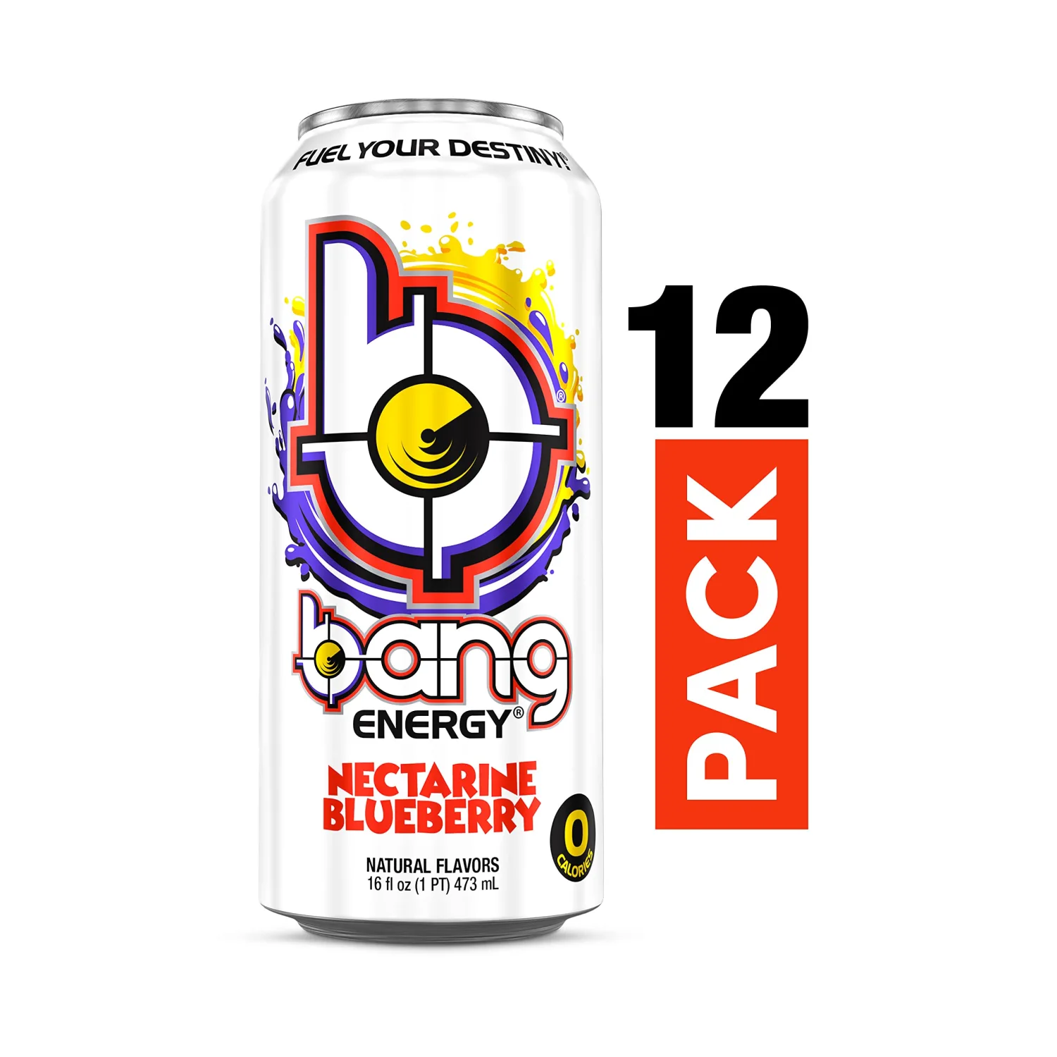 Bang Energy Nectarine Blueberry, Sugar-Free Energy Drink, 16-Ounce (Pack of 12)