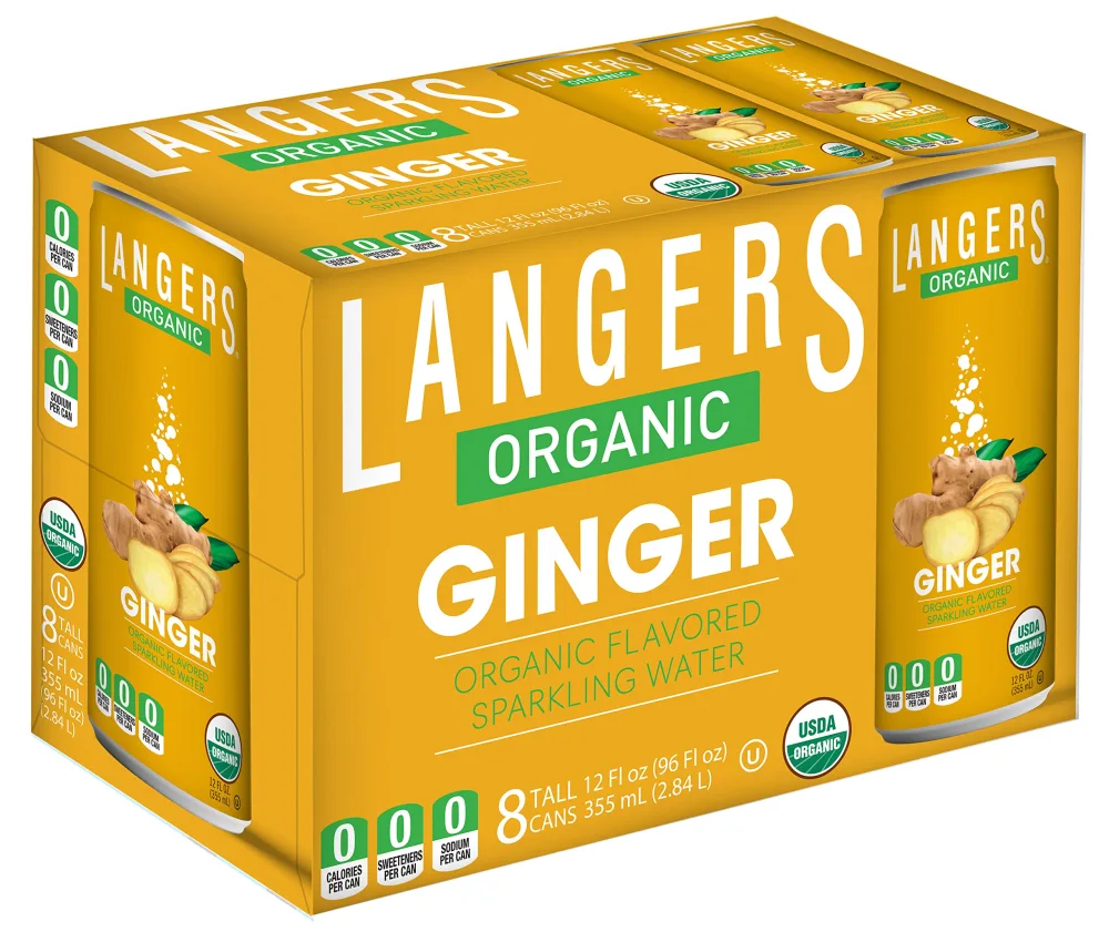 Langers Organic Flavored Sparkling Water, Ginger, 12 Ounce (Pack of 8)