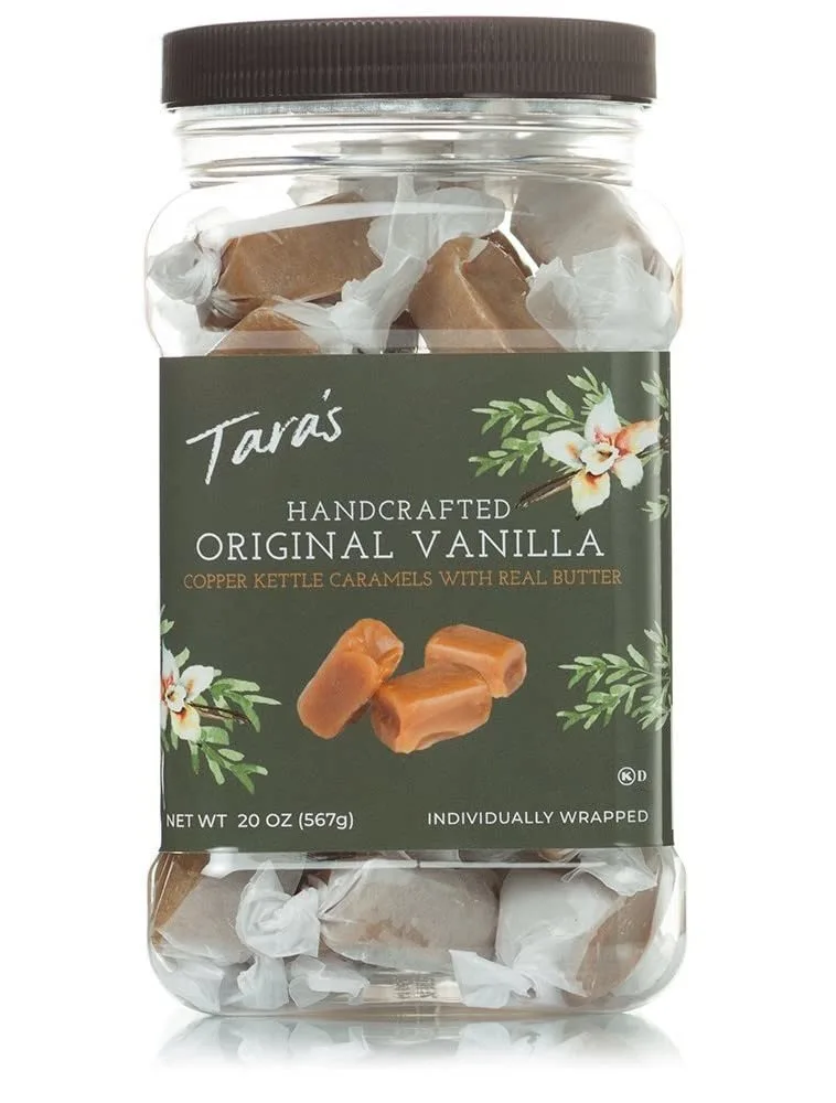 Tara's Gourmet Vanilla Caramels | Hand Crafted All Natural Candy | Creamy & Individually Wrapped with Real Butter (20 oz)