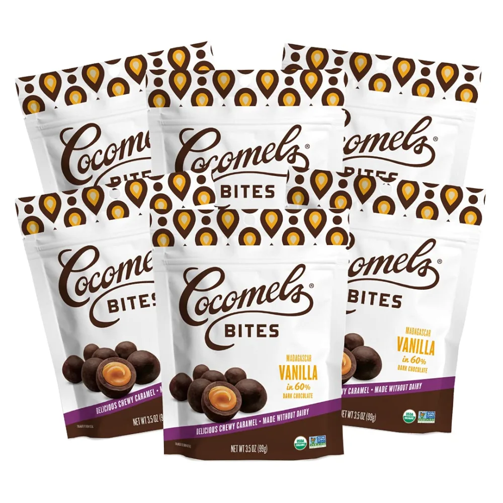 Cocomels Dark Chocolate Covered Bites, Vanilla, 3.5 oz, 6 Pack, Dairy Free, Vegan, Organic