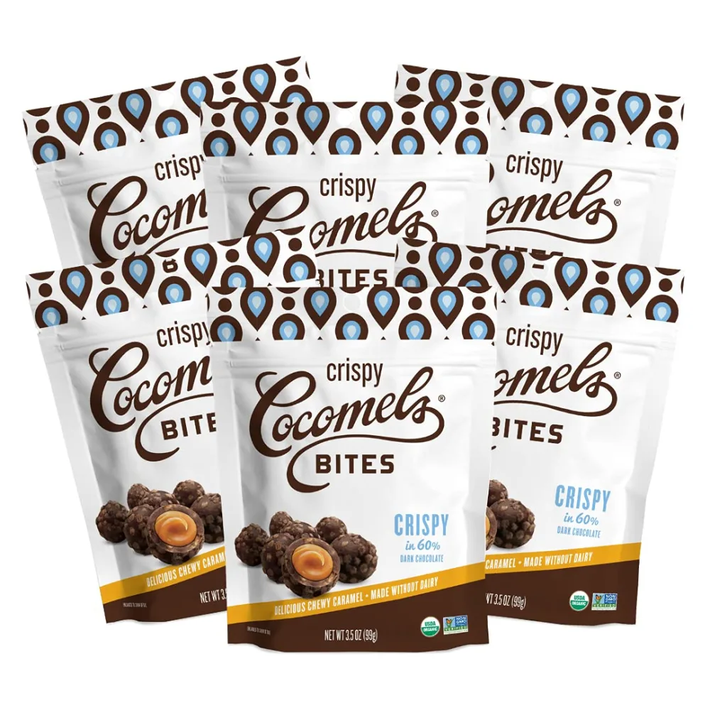 Cocomels Dark Chocolate Covered Bites, Crispy Crunch, 3.5 oz, 6 Pack, Dairy Free, Vegan, Organic