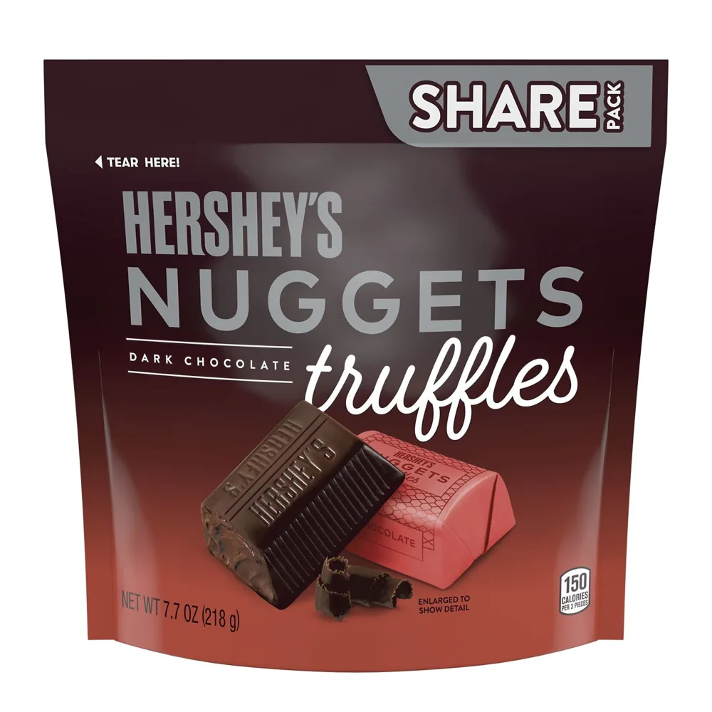 HERSHEYS DARK CHOCOLATE NUGGETS TRUFFLES SHARE PACK STAND UP BAG