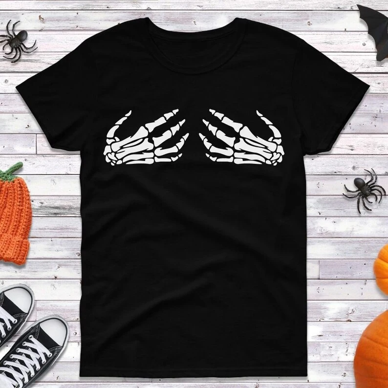 Funny Skull Hand Print Loose Casual Short Sleeve