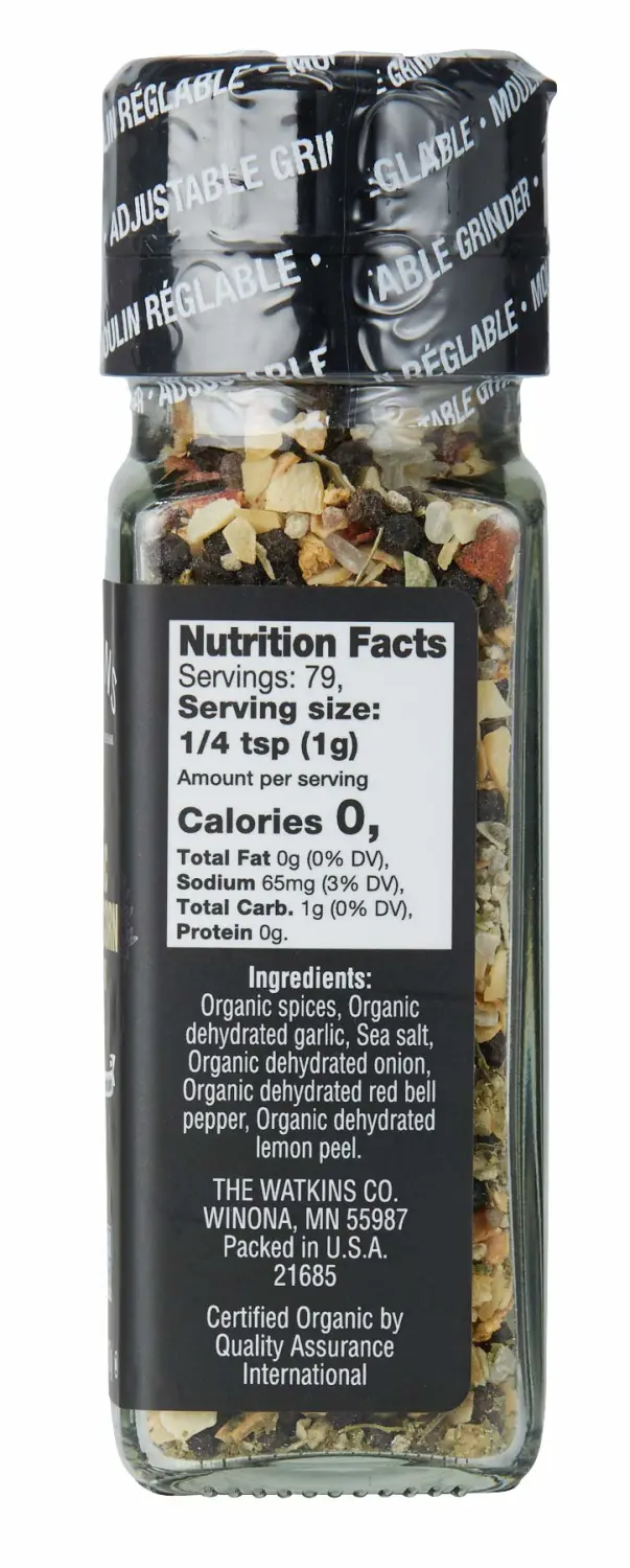 Watkins Organic Grinder, Garlic Peppercorn, 2.7 Ounce, 3-Pack