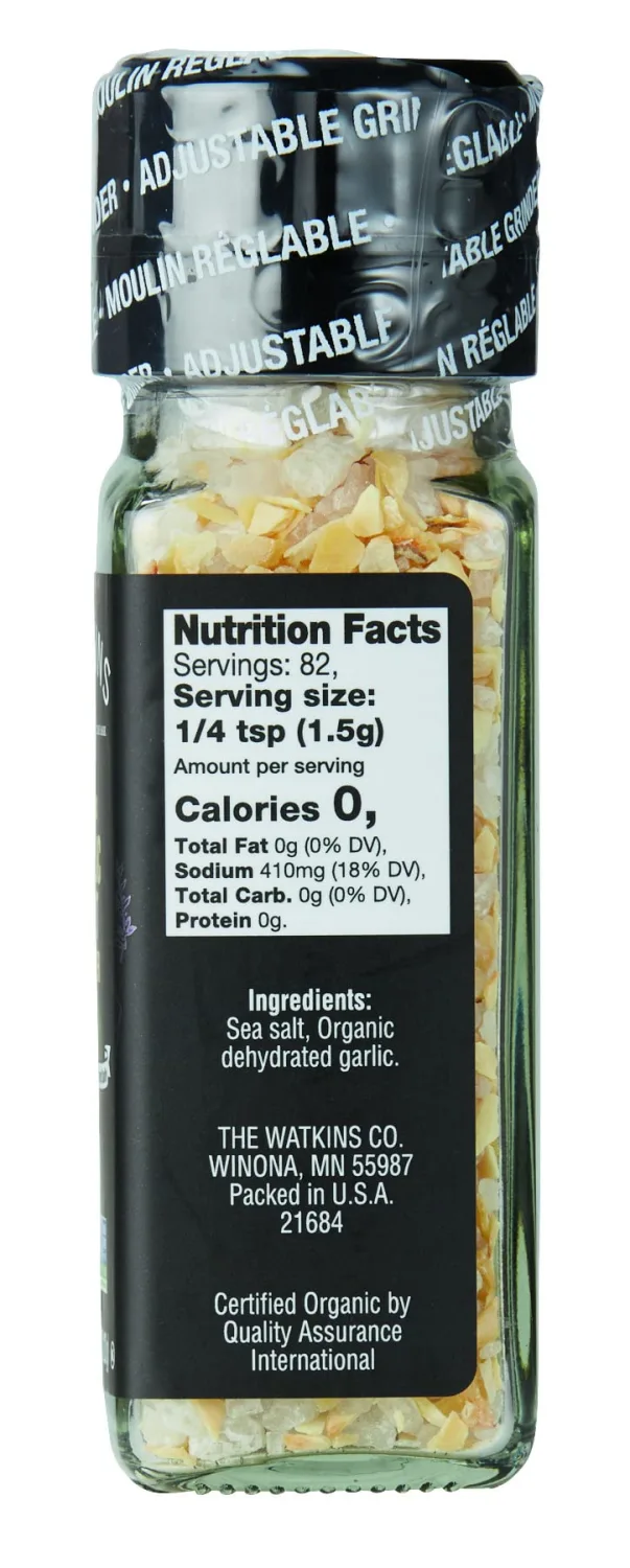 Watkins Organic Garlic Salt Grinder, 4.3 Ounce, 3-Pack