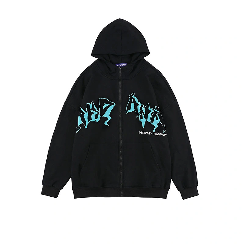 European And American Vintage Letter Print Autumn Cardigan Sweater Women's Sports Hooded Jacket