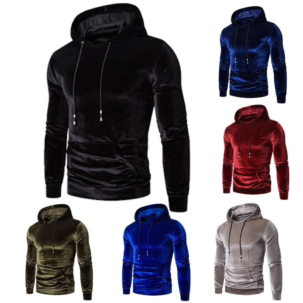 Men's Korean Velvet Solid Color Hoodie Glossy Coat