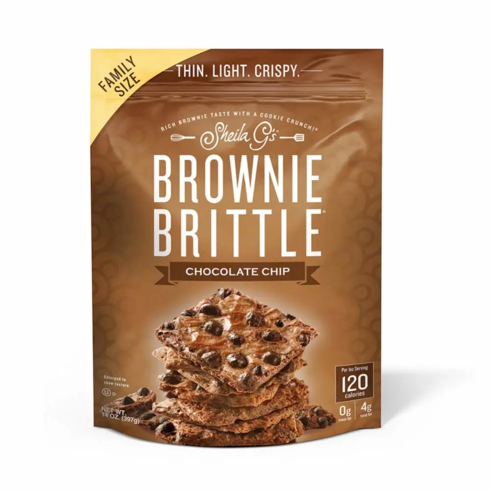 Sheila G's Brownie Brittle Low Calorie, Sweets & Treats Dessert, Healthy Chocolate, Thin Sweet Crispy Snack - Rich Brownie Taste with a Cookie Crunch - Family Size - Original Chocolate Chip, 14 oz., 1 Bag