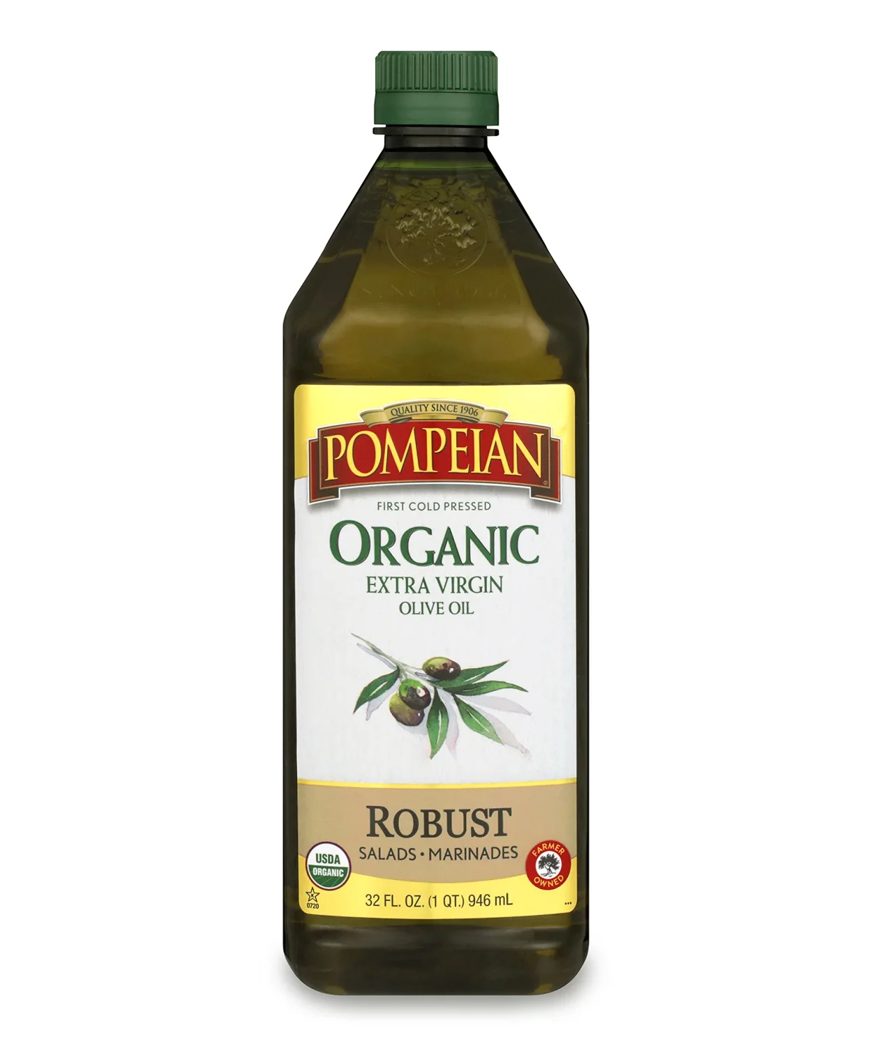 Pompeian USDA Organic Robust Extra Virgin Olive Oil, Contains Polyphenols, First Cold Pressed, Full-Bodied Flavor, Perfect for Salad Dressings & Marinades, 32 FL. OZ