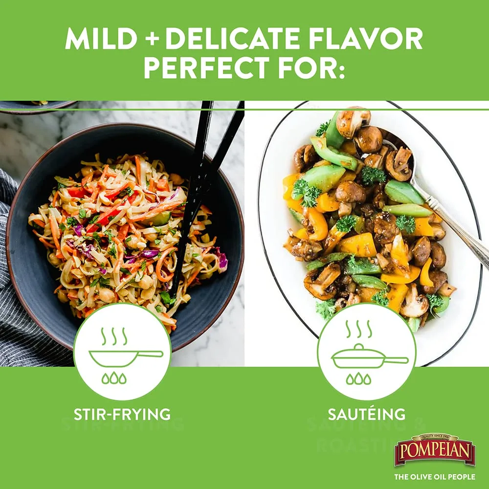 Pompeian Smooth Extra Virgin Olive Oil, Contains Polyphenols, First Cold Pressed, Mild & Delicate Flavor, Perfect for Sauteing & Stir-Frying, Naturally Gluten-Free, Non-GMO, 101 Fl Oz, Single Bottle