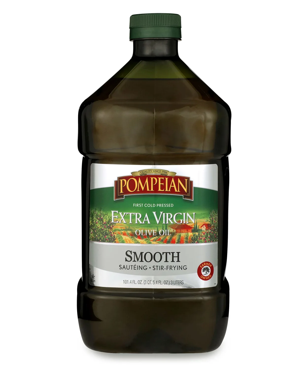 Pompeian Smooth Extra Virgin Olive Oil, Contains Polyphenols, First Cold Pressed, Mild & Delicate Flavor, Perfect for Sauteing & Stir-Frying, Naturally Gluten-Free, Non-GMO, 101 Fl Oz, Single Bottle