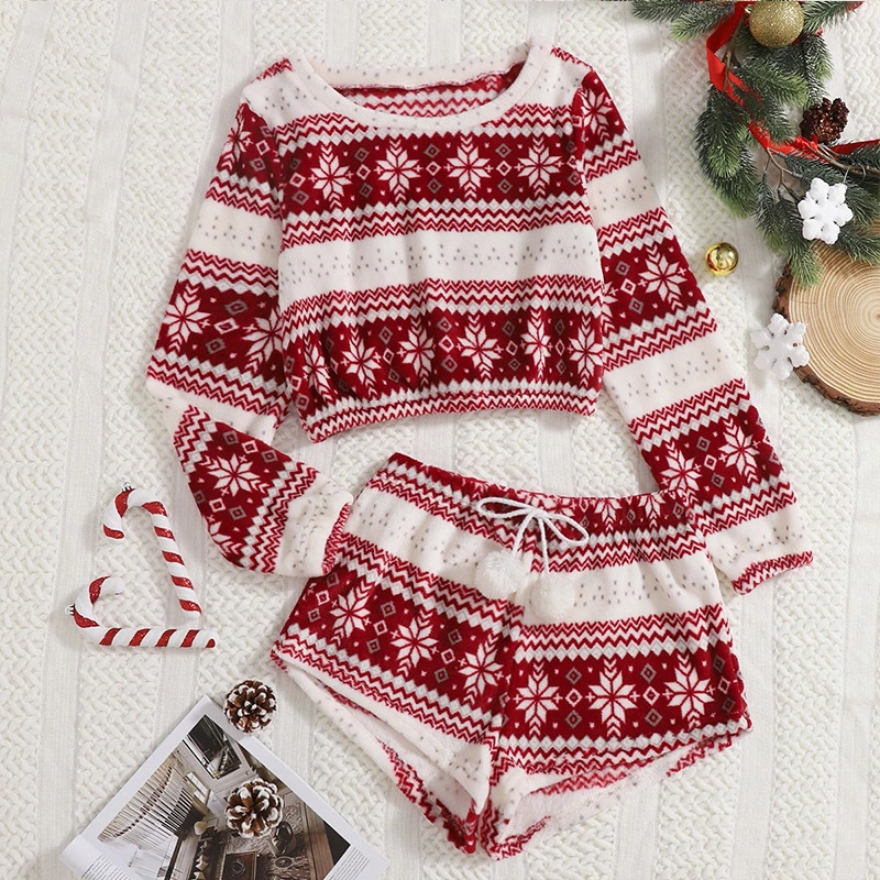 Spring And Fall Flannel Pajamas In Snowflake Print For Ladies