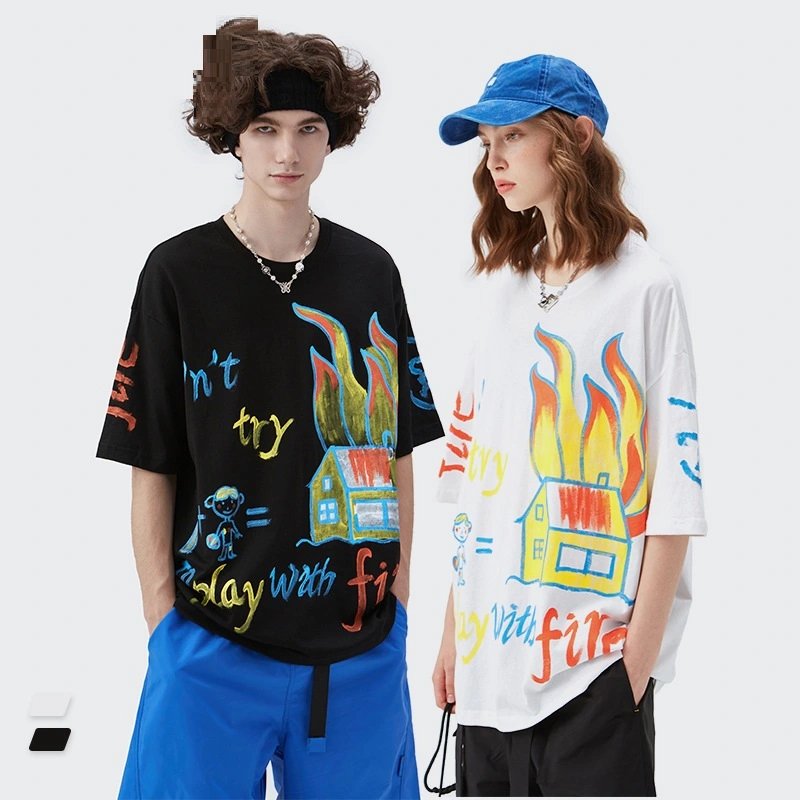Street Crayon Hand Brush Short Sleeve T-shirt Top Men