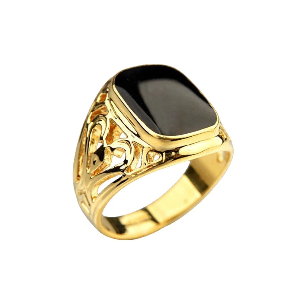 Golden Hollow Carved Fashion Men's Man's Ring Ring