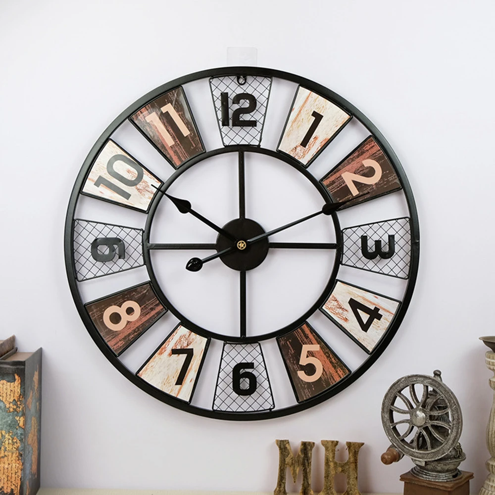 Iron American Style Retro Living Room Clock Round