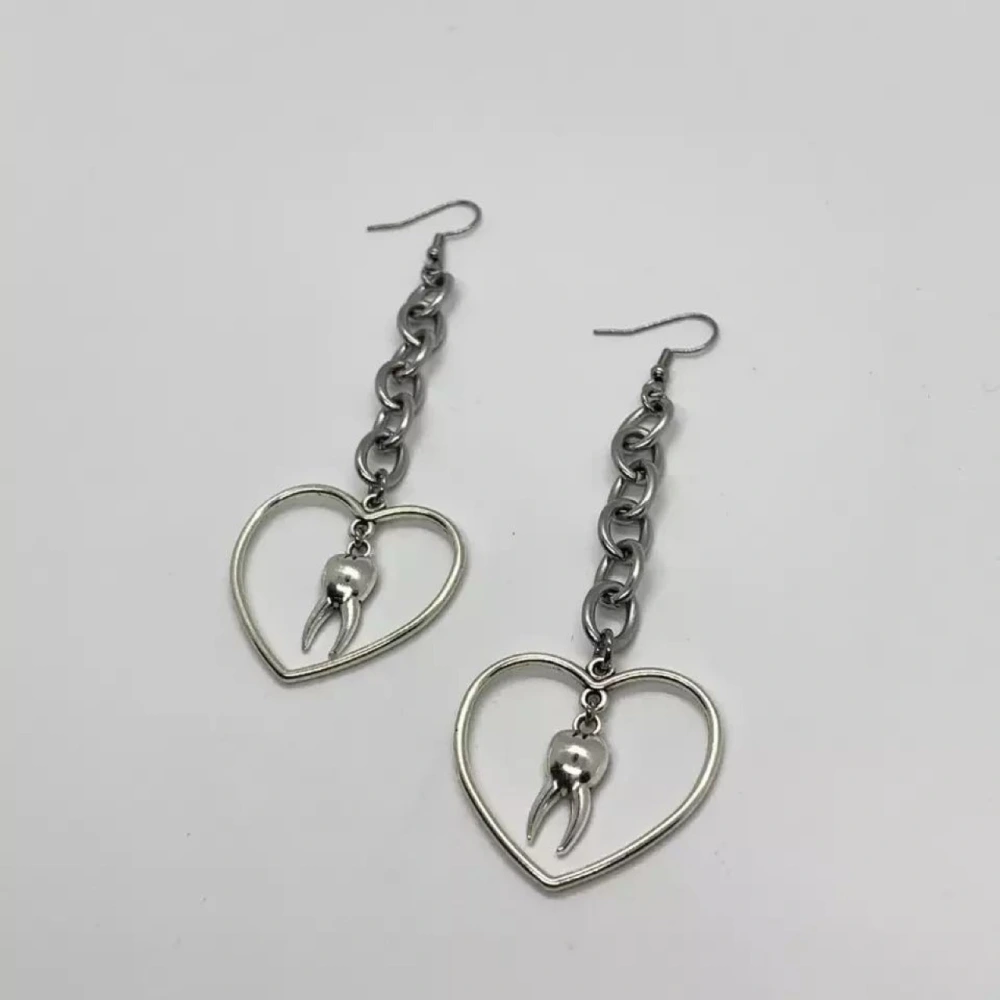 Temperament Geometry Hollow Heart Teeth Earrings