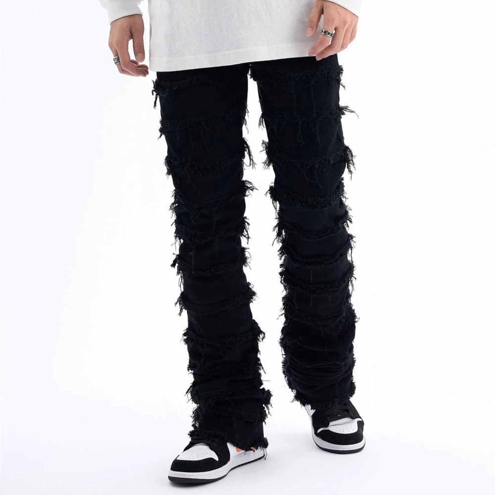 Men's And Women's Heavy Work Splicing Slim Fitting Denim Trousers