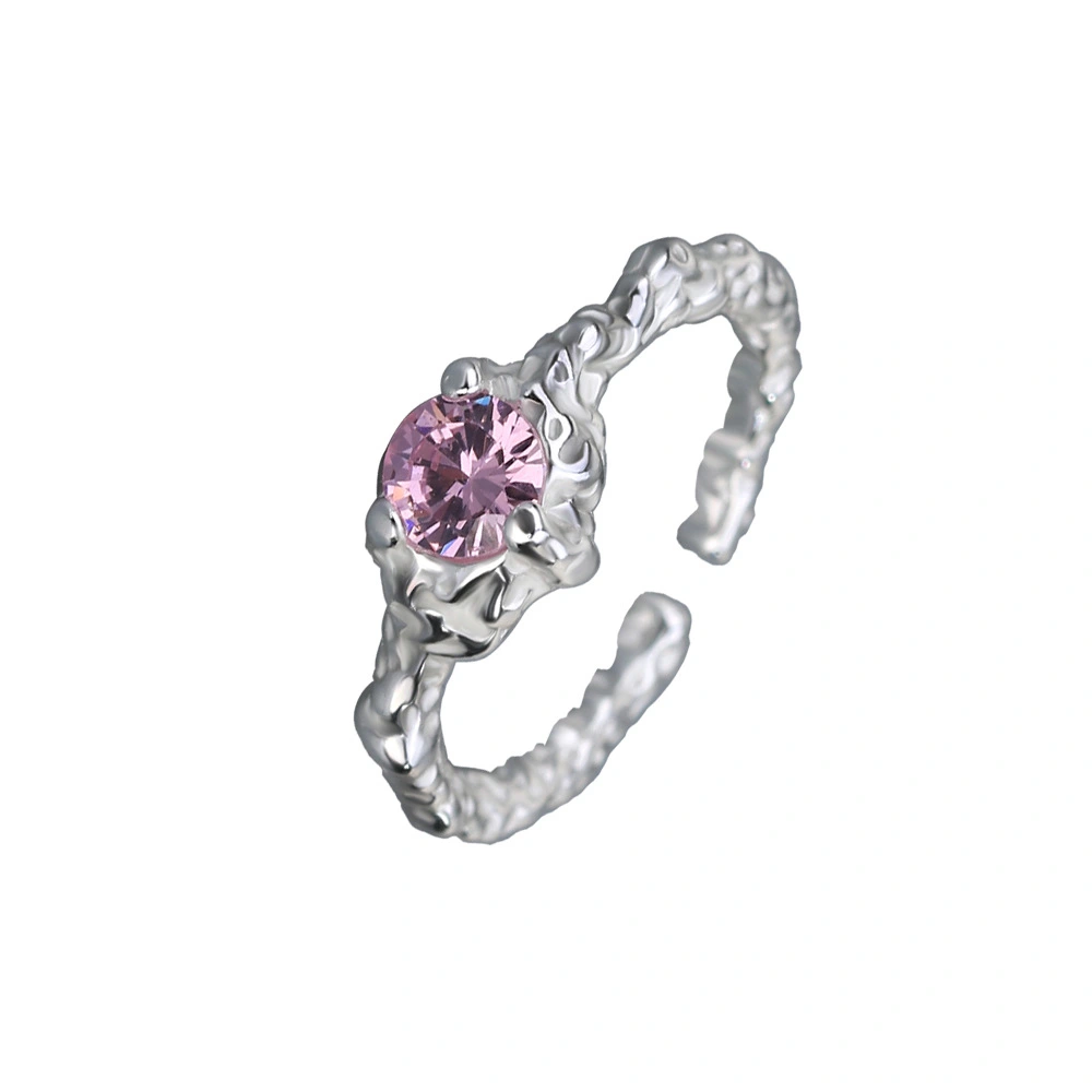 One Carat Color Separated Zircon Irregular Personality Index Finger Ring Female