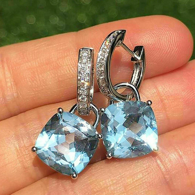 Sea Blue Square Semicircle Forehead Earrings