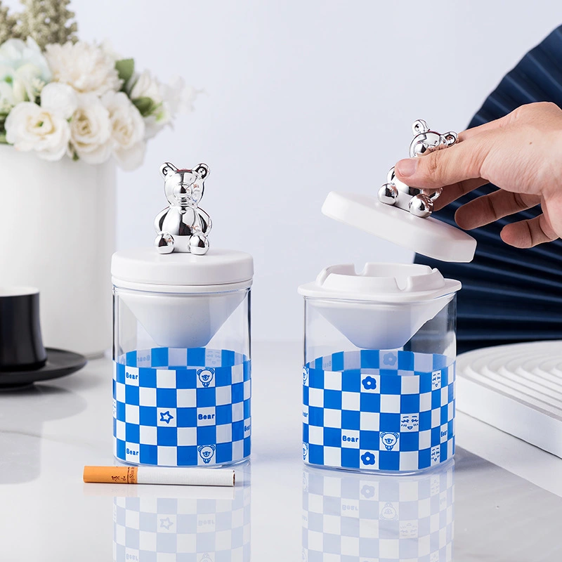 Checkerboard Glass Ashtray Funnel Type Windproof Belt Cover