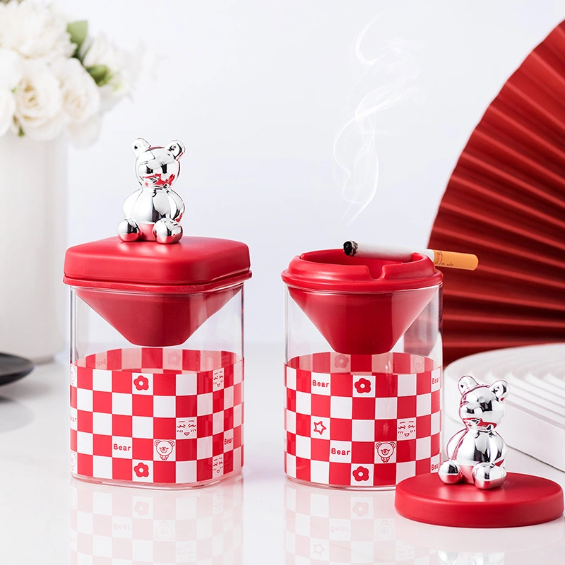 Checkerboard Glass Ashtray Funnel Type Windproof Belt Cover