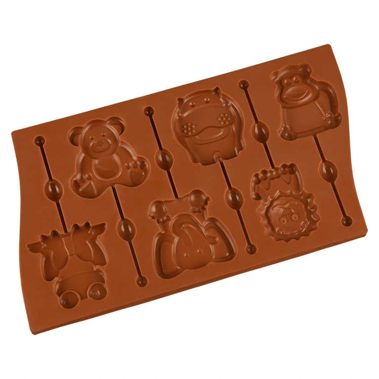 Food Grade 6-piece Animal Silicone Lollipop Mold Lion Elephant Frog Monkey Chocolate Mold