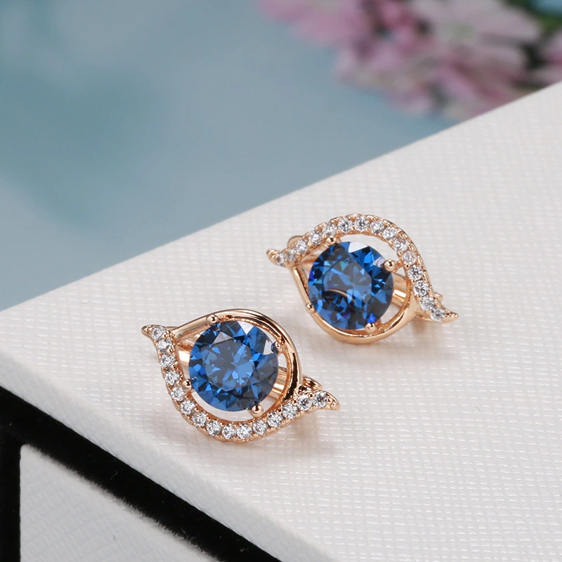 Women's Fashion Rose Gold Blue Zircon Earrings