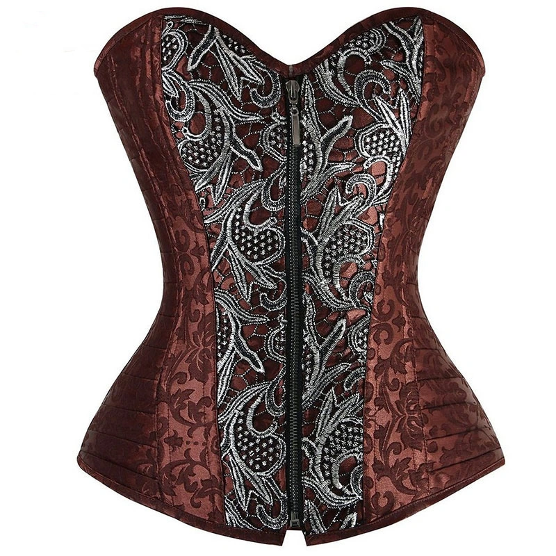 European And American Brown Pattern Zipper Lace-up Corset