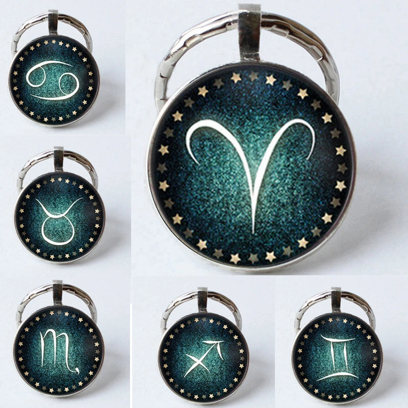 Twelve Constellations 25MM Time Gem Metal Keychain