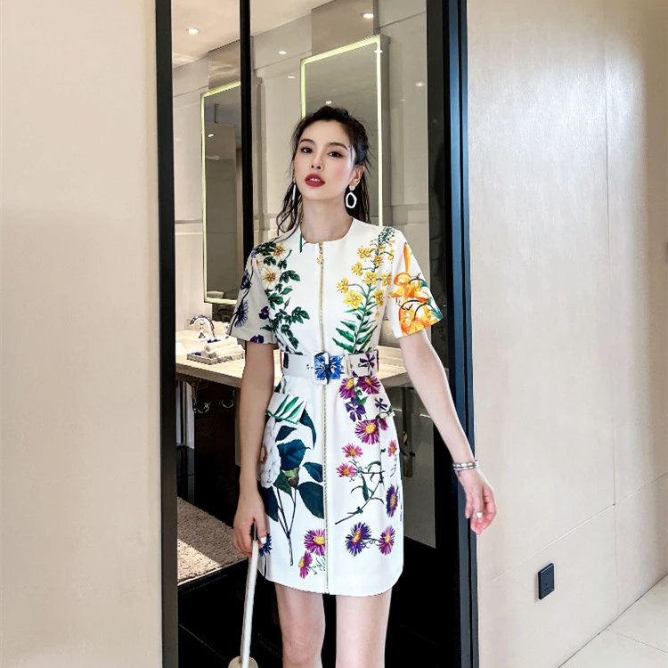 Summer Short-sleeved Floral Dress Pear Shape