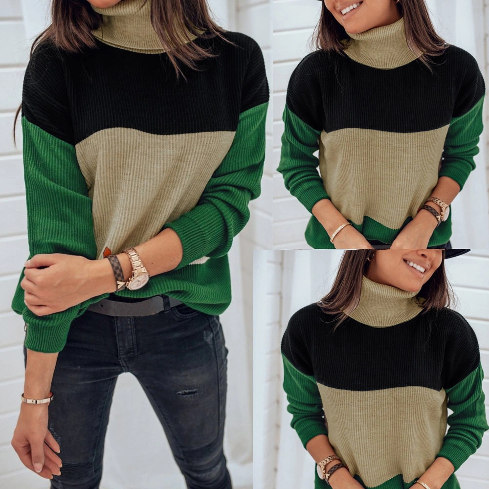 Women's Plus Size Color-blocking Turtleneck Sweater