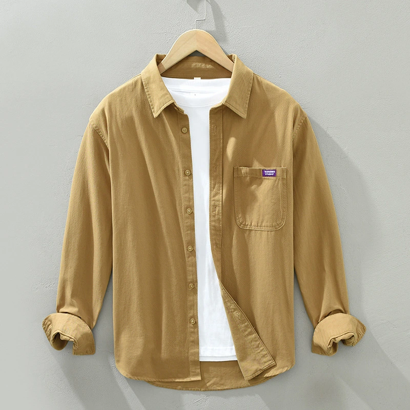 Men's Simple Casual Pocket Decorative Shirts Youth Long Sleeve Lapel TOP