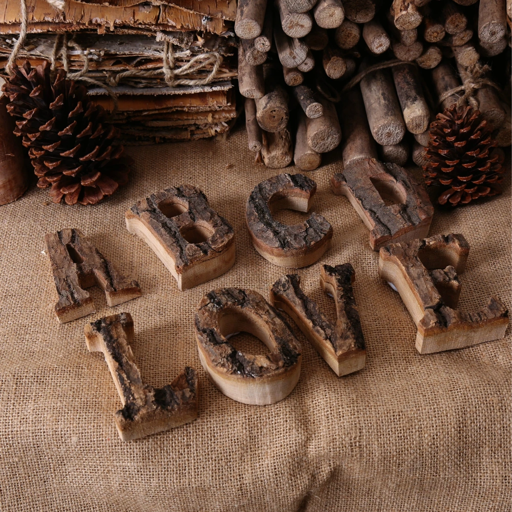 Old Fashioned English Letters With Bark And Solid Wood