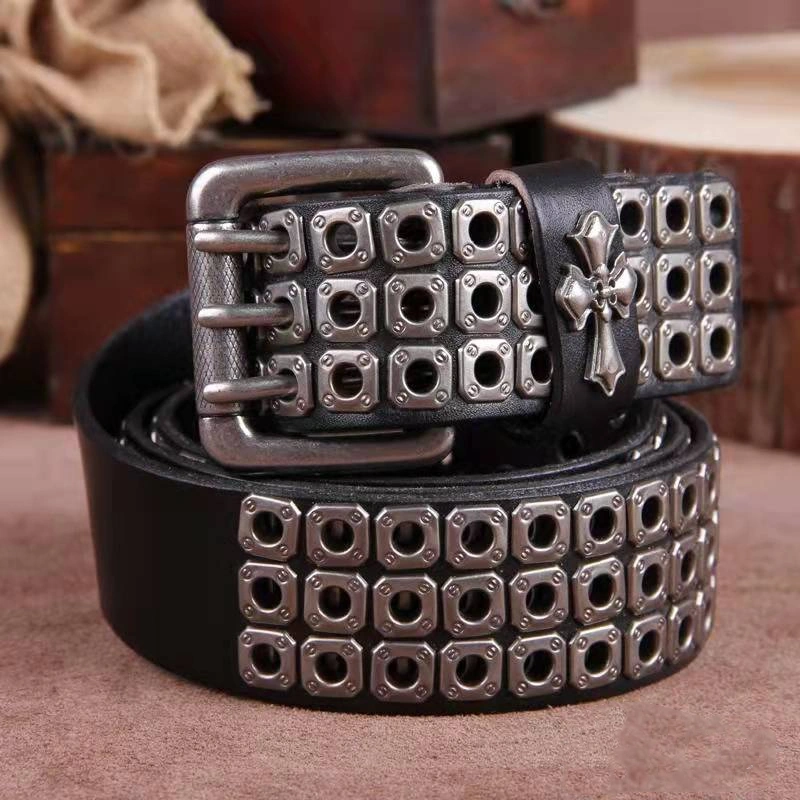 Rock Metal Three Pin Rivet Leather Male