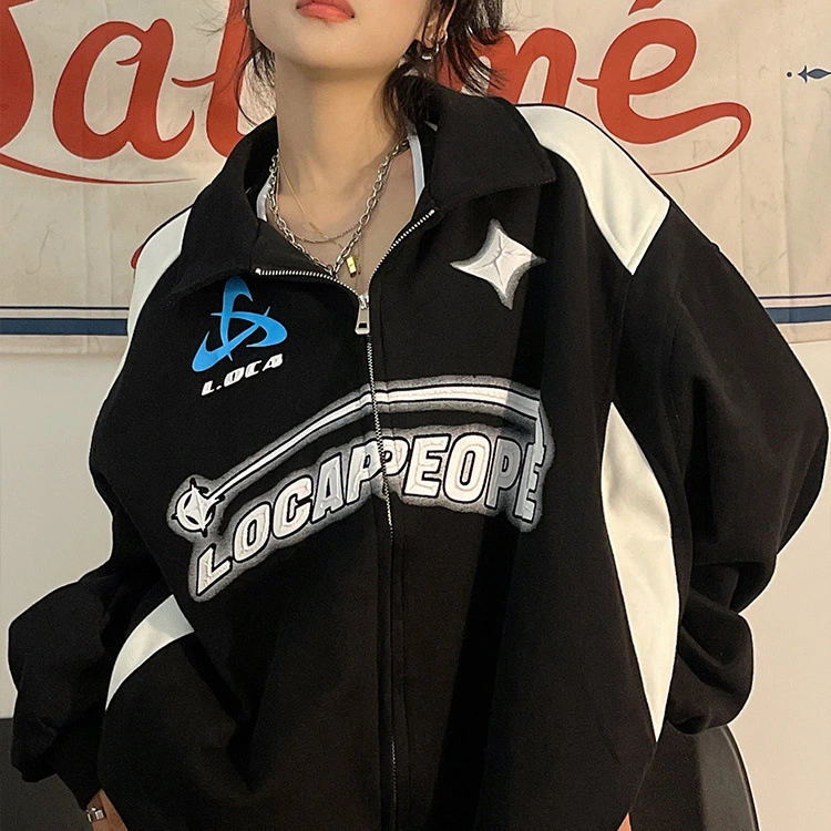 Retro Personalized Street Top Letter Printed Lapel Baseball Suit