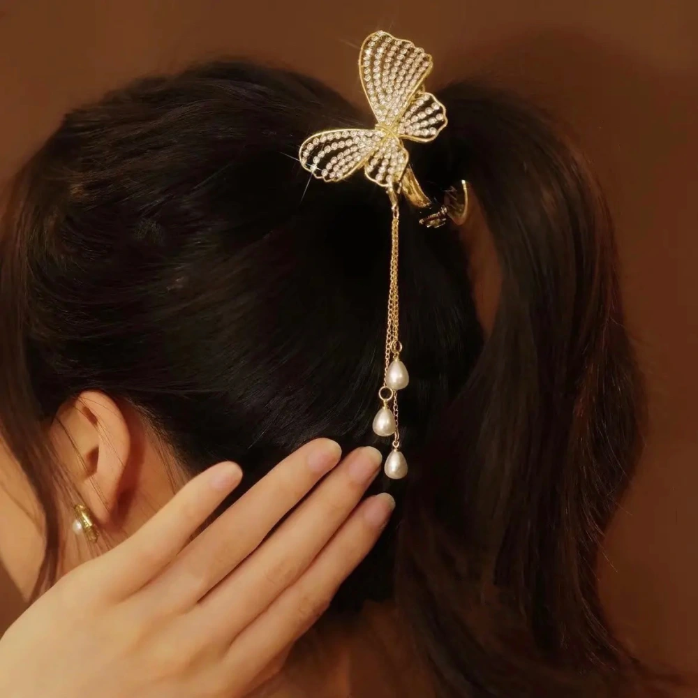 Super Fairy Butterfly Diamond Tassel Horsetail Hair Clip