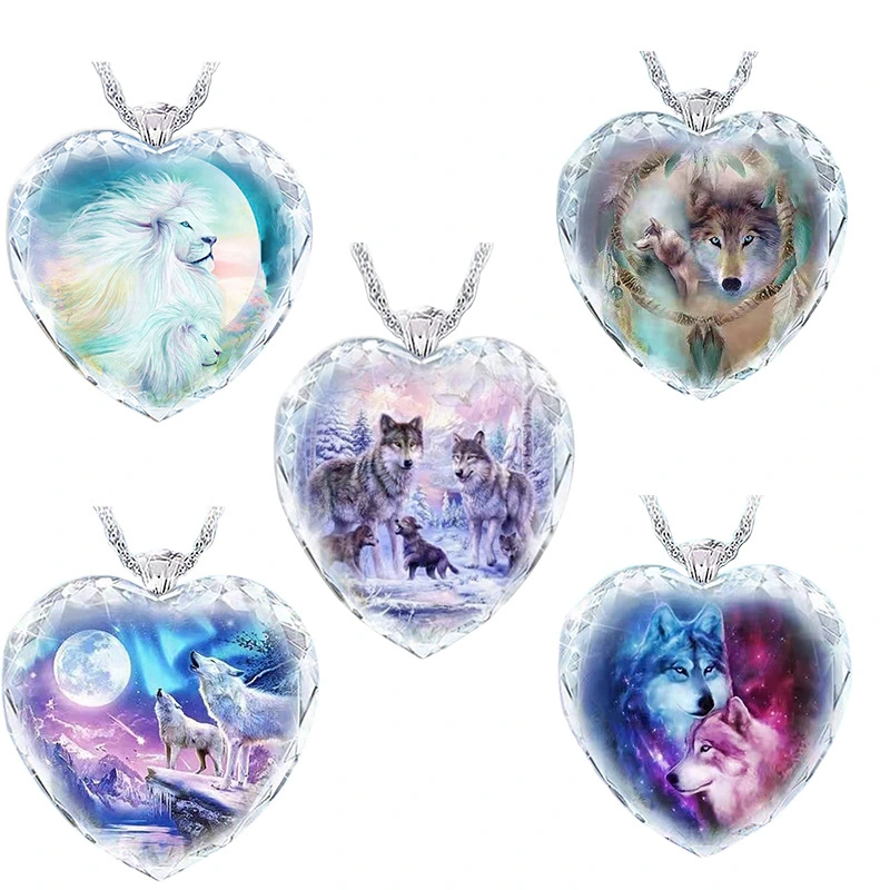 Moonlit Snow Forest Wolf Pack Necklace Pendant