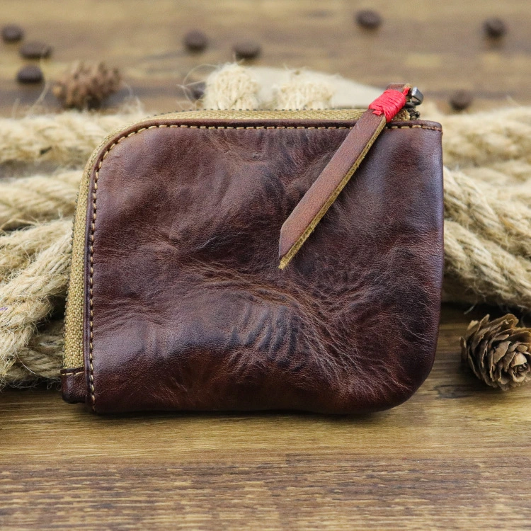 Textured Wear-resistant Genuine Leather Vintage Unisex Mini Purse