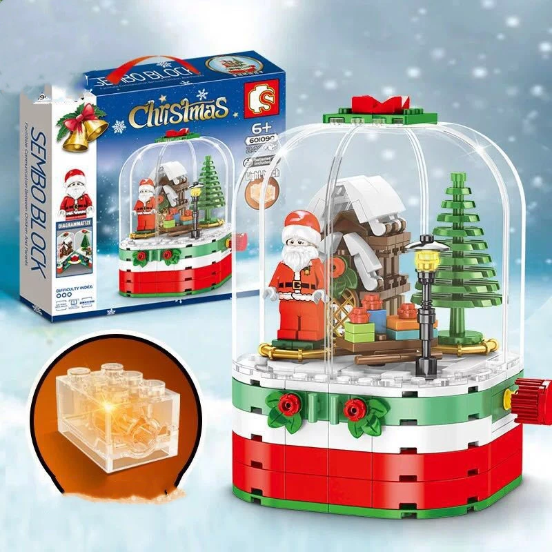 Revolving Christmas house assembled building blocks