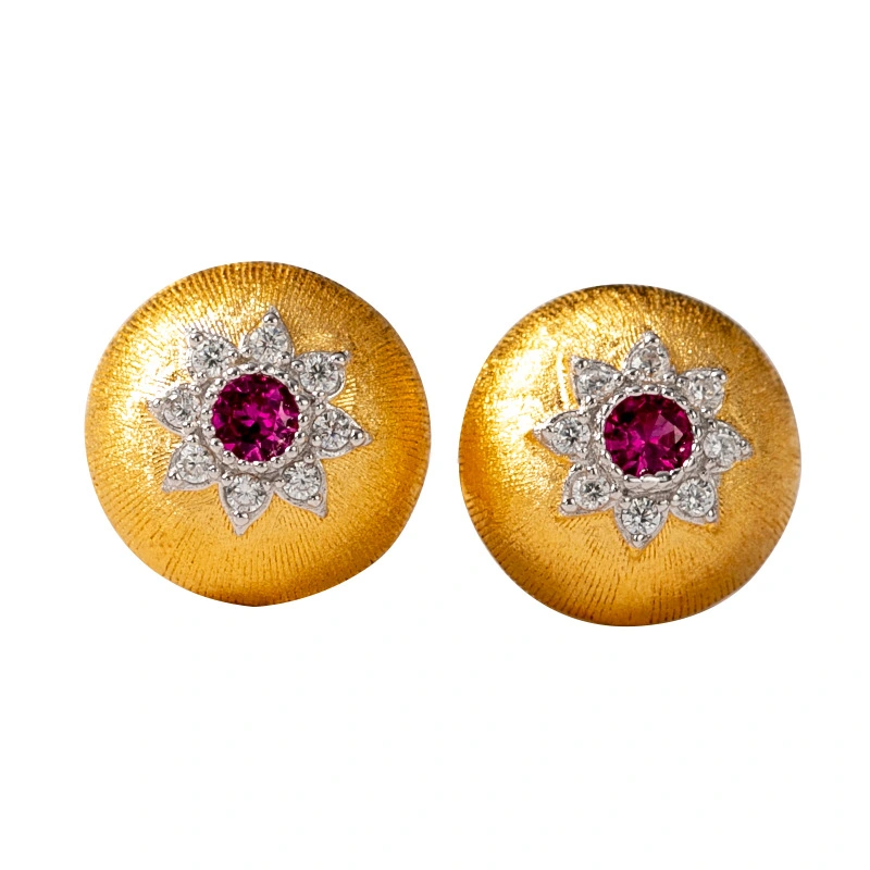 Two-tone Gold-plated Zircon Inlaid Earrings For Women