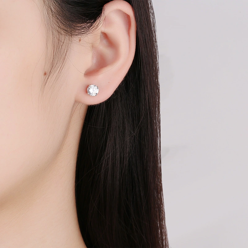 Bright Four-claw Single-drilled Stud Earrings Female Simplicity